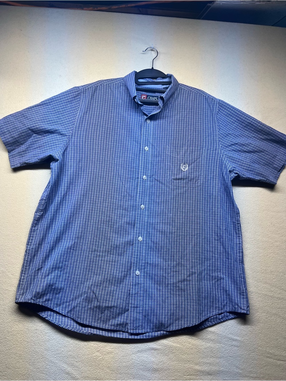 Chaps Men's Blue Check Short-Sleeve Button-Down Shirt